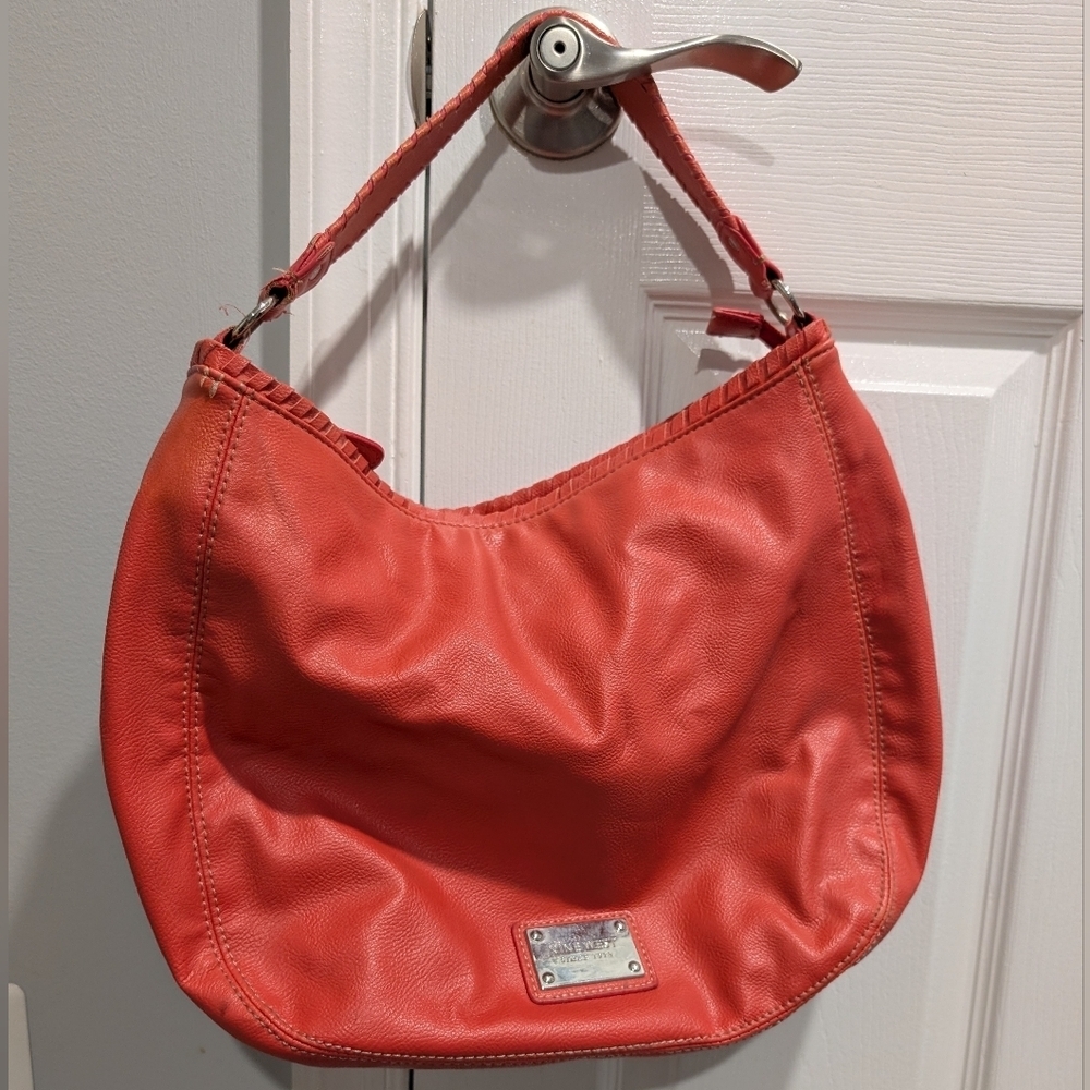 Nine West Coral Orange Faux Leather Shoulder Bag